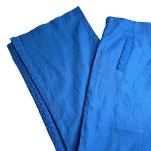 Jason Wu Linen Blend Wide Leg Pants Braided Trim • Nautical Coastal Grandma